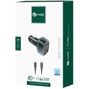 NYork 2 Port Super Fast Car Charger With PD To Lightning Cable Black