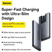 Baseus GaN5 Pro Ultra-Slim Dual Port Fast Charger Grey