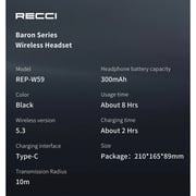 Recci Baron Series Premium ANC Adjustable Over-Ear Bluetooth Headphones - REP-W59