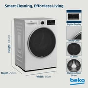 Beko 10kg Front Load Washing Machine, 1400 RPM, 15 Programs, SteamTherapy, AquaTech, AutoDose, White - WTE1014XW