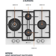 Millen 65cm Built-in 4 Burner Gas Hob White Glass Finish MGHG 6502 WH