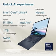 Asus Zenbook 14 OLED (2023) Ultrabook - 1st Series / Intel Core Ultra 9-185H / 14inch 3K / 1TB SSD / 16GB RAM / Shared Intel Arc Graphics / Windows 11 Home / English & Arabic Keyboard / Ponder Blue / Middle East Version - [UX3405MA-OLED9W]