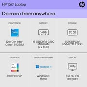 HP (2022) Laptop - 12th Gen / Intel Core i5-1235U / 15.6inch FHD / 512GB SSD / 16GB RAM / Shared Intel Iris Xe Graphics / Windows 11 Home / English Keyboard / Silver / International Version - [15-DY5399NR]
