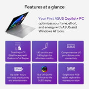 ASUS Vivobook S 15 (2024) Copilot+ PC - Snapdragon X Elite X1E 78 100 / 15.6inch 3K OLED / 1TB SSD / 32GB RAM / Shared Qualcomm Adreno GPU Graphics / Windows 11 Home / English & Arabic Keyboard / Silver / Middle East Version-[S5507QA-MA001W]