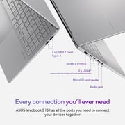 ASUS Vivobook S 15 (2024) Copilot+ PC - Snapdragon X Elite X1E 78 100 / 15.6inch 3K OLED / 1TB SSD / 32GB RAM / Shared Qualcomm Adreno GPU Graphics / Windows 11 Home / English & Arabic Keyboard / Silver / Middle East Version-[S5507QA-MA001W]