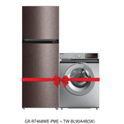 Toshiba Top Mount Refrigerator 338 Litres GR-RT468WE-PM + TW-BL90A4B Front Load Washer 8 kg Sliver