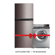 Toshiba Top Mount Refrigerator 411 Litres GR-RT559WE-PM + TW-BL90A4B Front Load Washer 8 kg Sliver