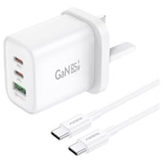 Foneng 3 Ports 65W GaN Wall Charger With USB-C to USB-C cable Cable(White)