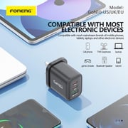 Foneng 3 Ports 65W GaN Wall Charger With USB-C to USB-C cable Cable(White)
