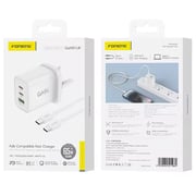 Foneng 3 Ports 65W GaN Wall Charger With USB-C to USB-C cable Cable(White)