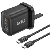 Foneng 3 Ports 65W GaN Wall Charger With USB-C to USB-C cable Cable (Black))