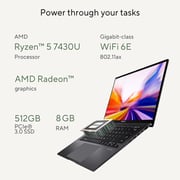 Asus Zenbook 14 OLED (2024) Laptop - AMD Ryzen 5-7430U / 14inch OLED / 512GB SSD / 8GB RAM / Shared AMD Radeon Graphics / Windows 11 Home / English & Arabic Keyboard / Jade Black / Middle East Version - [UM3402YA-KM766W]
