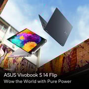Asus Vivobook S 14 Flip 2-in-1 Convertible (2024) Laptop - AMD Ryzen 5-7430U / 14inch WUXGA / 512GB SSD / 8 GB RAM / Shared AMD Radeon Graphics / Windows 11 Home / English & Arabic Keyboard / Quiet Blue / Middle East Version - [TN3402YA-LZ327W]
