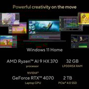 Asus ProArt PX13 OLED Gaming (2024) Laptop - AMD Ryzen AI 9 HX 370 / 13.3inch 3K / 2TB SSD / 32GB RAM / 8GB NVIDIA GeForce 4070 Graphics / Windows 11 Home / English & Arabic Keyboard / Nano Black / Mmiddle East Version - [HN7306WI-OLED12C32W]
