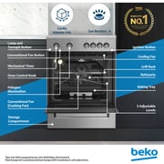 Beko 60x60cm Freestanding Gas Cooker, 4 Burners (1 Wok), Conventional Fan Oven, 64L, Stainless Steel - FSHT61121DXL