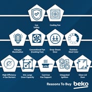 Beko 60x60cm Freestanding Gas Cooker, 4 Burners (1 Wok), Conventional Fan Oven, 64L, Stainless Steel - FSHT61121DXL