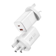 Wiwu Nano Wall Charger Wi-U012, 65 Watt, 1 USB-A and 1 Type-C Ports - White