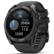 جارمين الساعة الذكية Fenix ​​8 اموليد مقاس 51 مم من الياقوت والكربون الرمادي DLC التيتانيوم مع سيليكون أسود/رمادي بلون الحصى 010-02905-21