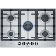 Bosch Series 6 built-in Gas hob 75 cm, 5 Burners - Cast iron with rubber feet Stainless steel,- PCQ7A5B90