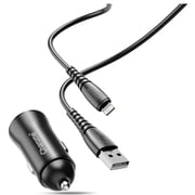 Charome Dual Port Car Charger With Lightning Cable 1m Black