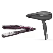 Babyliss Hair Dryer 2000 Watt - Black 5910E + Steam Hair Straightener I-Pro 230 Degrees - Purple ST396ALE