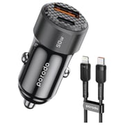 Porodo Dual Port Car Charger With Lightning Cable 50W Black