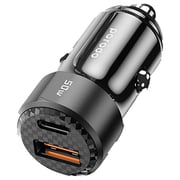 Porodo Dual Port Car Charger With USB-C Cable 50W Black