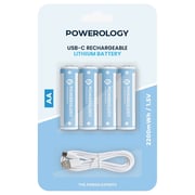 Powerology USB-C Rechargeable AA Battery 1460mAh 4 Pcs