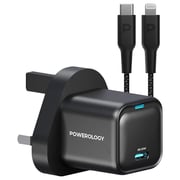 Powerology GaN Wall Charger With Lightning Cable 1.2m Black