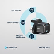 Powerology GaN Wall Charger With Lightning Cable 1.2m Black