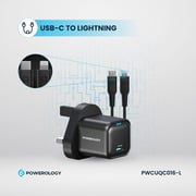 Powerology GaN Wall Charger With Lightning Cable 1.2m Black
