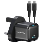 Powerology GaN Wall Charger With USB-C Cable 1.2m Black
