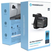 Powerology GaN Wall Charger With USB-C Cable 1.2m Black