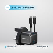 Powerology GaN Wall Charger With USB-C Cable 1.2m Black