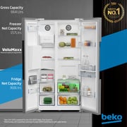 Beko 664L Side-by-Side Refrigerator, NeoFrost Dual Cooling, Titanium Inox - GNE753DIX