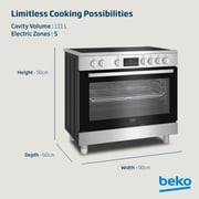 Beko 90x60cm Freestanding Ceramic Electric Cooker, 5 Zones, 8 Functions, 108L, A+ Rating, Stainless Steel - BGM30203EX