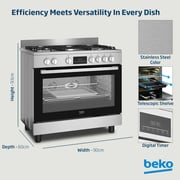 Beko 90x60cm Freestanding Combination Cooker, Gas Hob & Electric Oven, Air Fryer, 5 Burners (1 Wok), 108L - BGTW11227EXA