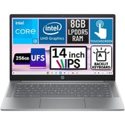 HP Chromebook Plus Laptop - Intel Core i3-N305 / 256GB SSD / 8GB RAM / Intel UHD Graphics / 14inch / Chrome OS / English Keyboard / Silver / International Version - 14A-NF0035CL - Includes Sleeve & Wireless Mouse