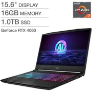 MSI Katana A15 Gaming (2023) Laptop - AMD Ryzen 7-8845HS / 15.6inch FHD / 1TB SSD / 16GB RAM / 8GB NVIDIA GeForce RTX 4060 Graphics / Windows 11 Home / English Keyboard / Black / International Version - [A15 AI B8VF437US]