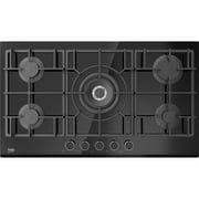 Beko 90cm Built-in Gas Hob, 5 High-Efficiency Burners, Cast-Iron Pan Support, Black Glass - HISW 95225 SEL