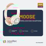 Porodo PD-STWLEP027-PK Soundtec Moose Wireless On Ear Kids Headphones Pink