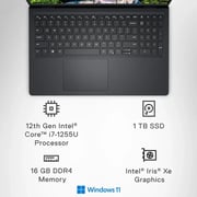 Dell Inspiron 15 (2022) Laptop - 12th Gen / Intel Core i7-1255U / 15.6inch FHD / 1TB SSD / 16GB RAM / Shared Intel Iris Xe Graphics / Windows 11 Home / English Keyboard / Carbon Black / International Version - [i3520-7896BLK-PUS]
