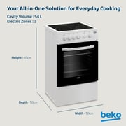 Beko 50x50cm Freestanding Ceramic Electric Cooker, 3 Zones, 4 Functions, A+ Rating, White - CSS48100GW