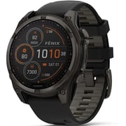 Garmin 010-02906-11 Fenix 8 Solar Smartwatch Sapphire, Carbon Grey DLC Titanium With Black/pebble Grey Silicone Band