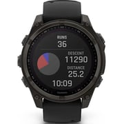 Garmin 010-02906-11 Fenix 8 Solar Smartwatch Sapphire, Carbon Grey DLC Titanium With Black/pebble Grey Silicone Band