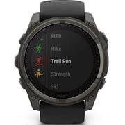 Garmin 010-02907-11 Fenix 8 Solar Smartwatch Sapphire, Carbon Grey DLC Titanium With Black/Pebble Grey Silicone Band