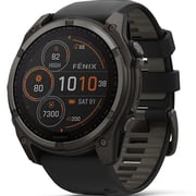 Garmin 010-02907-11 Fenix 8 Solar Smartwatch Sapphire, Carbon Grey DLC Titanium With Black/Pebble Grey Silicone Band