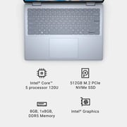 Dell Inspiron 2-in-1 Convertible (2024) Laptop - 1st Series / Intel Core 5-120U / 14inch FHD+ / 512GB SSD / 8GB RAM / Shared Intel Graphics / Windows 11 Home / English Keyboard / Ice Blue / International Version - [I7440-5311BLU-PUS]