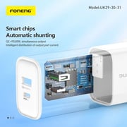 Foneng Dual Port 20W Wall Charger QC+PD White