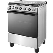 ​Midea 60cm 4-Burner Gas Cooker with Oven Safety and Cast Iron Pan Support – 24BMG4G057